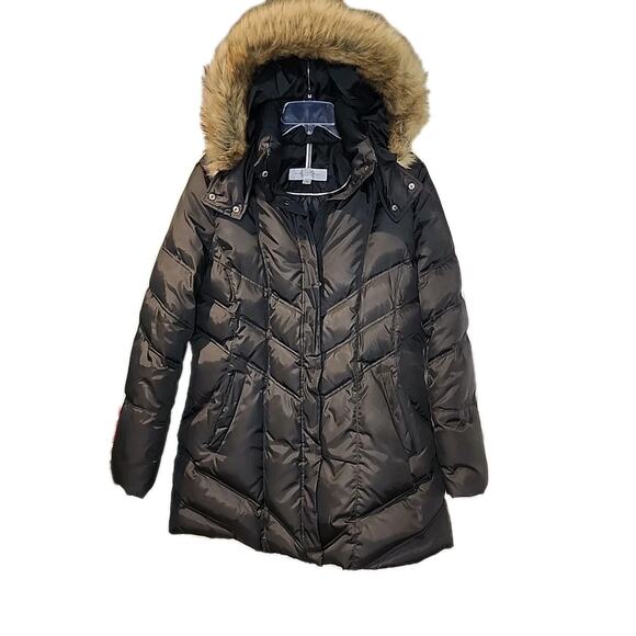 Marc New York Andrew Marc Jacket Women Large Down Puffer Faux Fur Collar Mob Wif - Picture 1 of 11